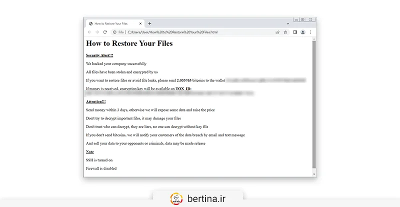 نمونه فرمت متن ساده قربانیان بدافزار ESXiArgs دو فایل دیگر به نامهای ranson.html و How to Restore Your Files.html روی سرورهای آلوده