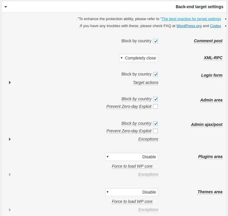 IP Geo Block Back-end target settings