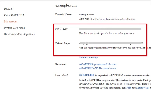 کلید api برای captcha