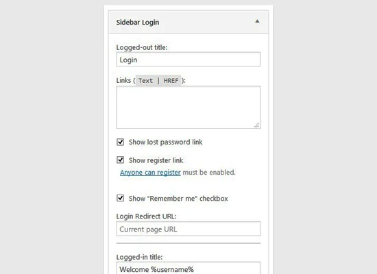تنظیمات فرم ورود سایدبار
